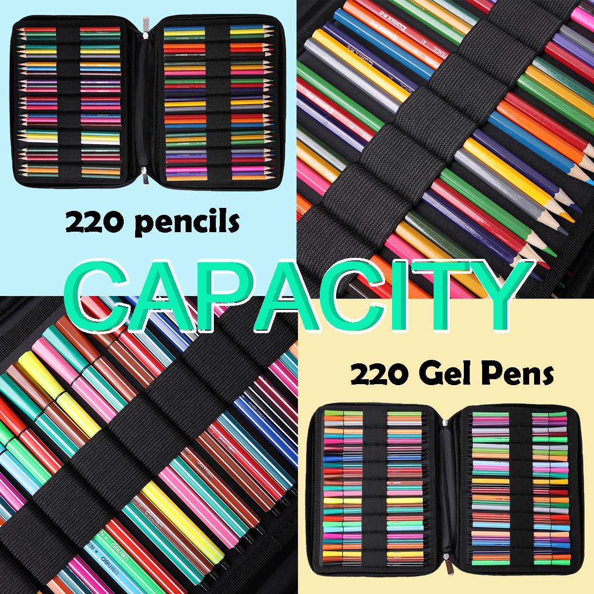 Amazon.com: JAKAGO 220 Slots Colored Pencil Case Large Capacity